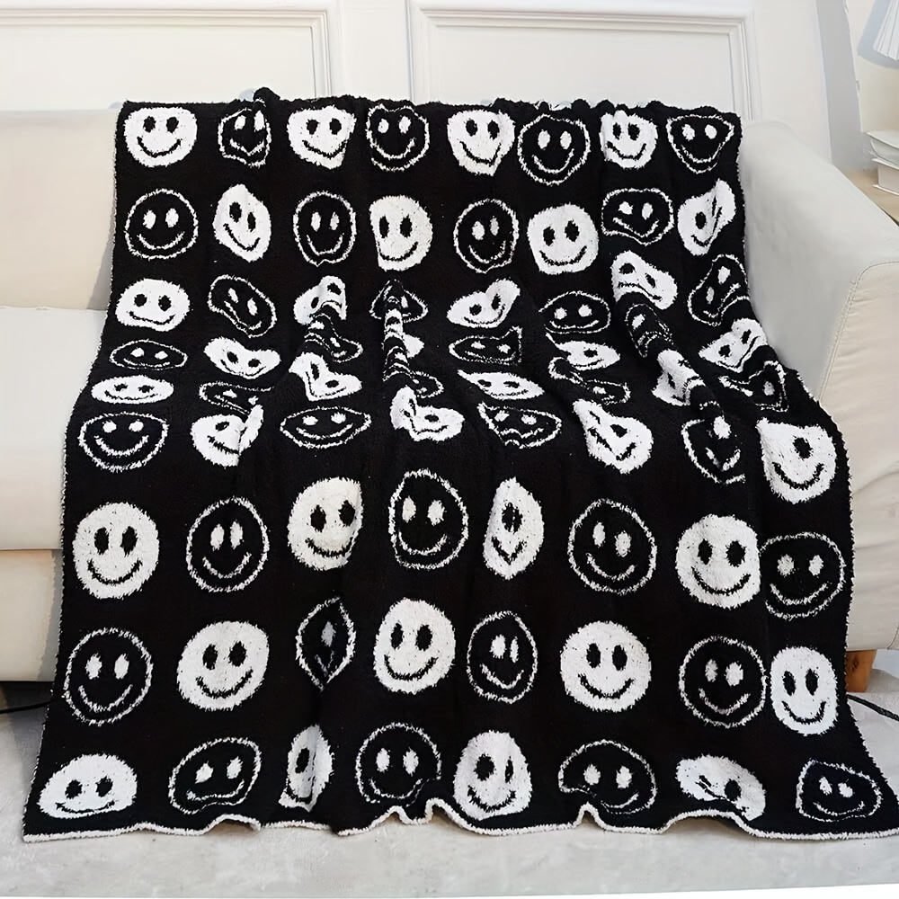 super soft checkerboard cover blanket comfortable fluffy double sided blanket for sofas beds and travel black details 1