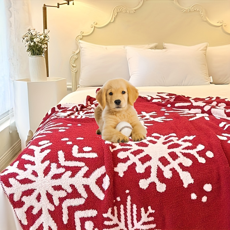   super soft and comfortable red snowflake blanket lightweight wool fluffy microfiber knitted blanket home decor bed sofa available all year round details 0