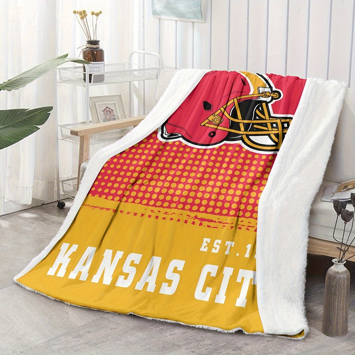 kansas team blanket double layer simulation wool material soft comfortable and breathable nap blanket details 0