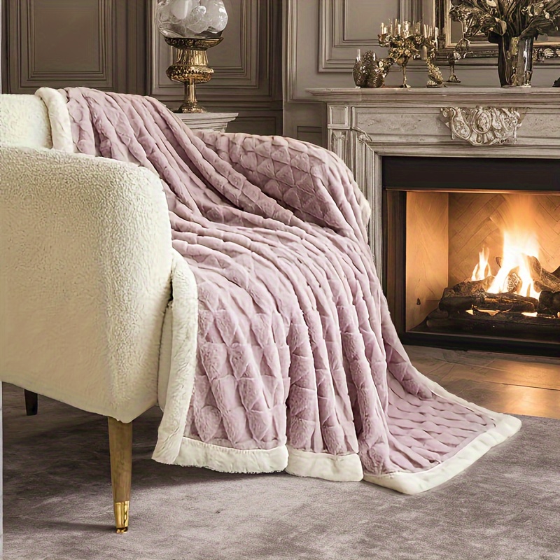 cozy faux fur purple throw blanket double sided fur blanket super soft warm both sides are extremely soft for couch sofa bed home living room travel camping farmhouse decor all seasons details 0