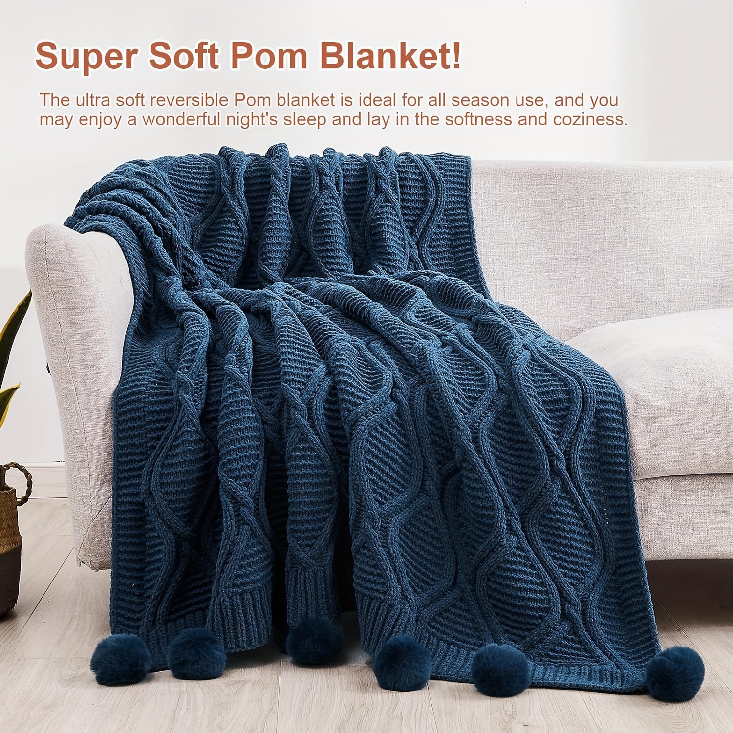 1pc knitted throw blanket with pom poms thick soft big cozy throw blankets for couch bed sofa chair details 0