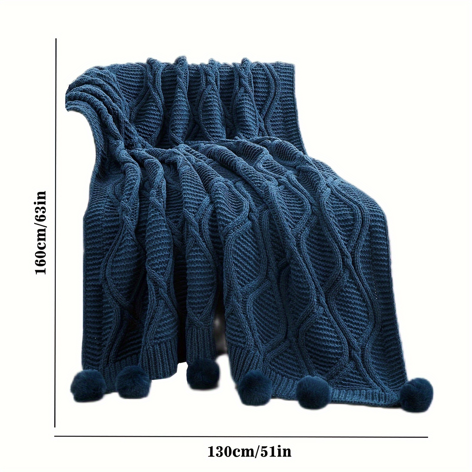 1pc knitted throw blanket with pom poms thick soft big cozy throw blankets for couch bed sofa chair details 3