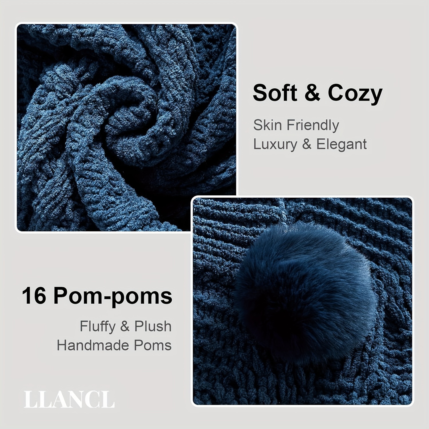 1pc knitted throw blanket with pom poms thick soft big cozy throw blankets for couch bed sofa chair details 4