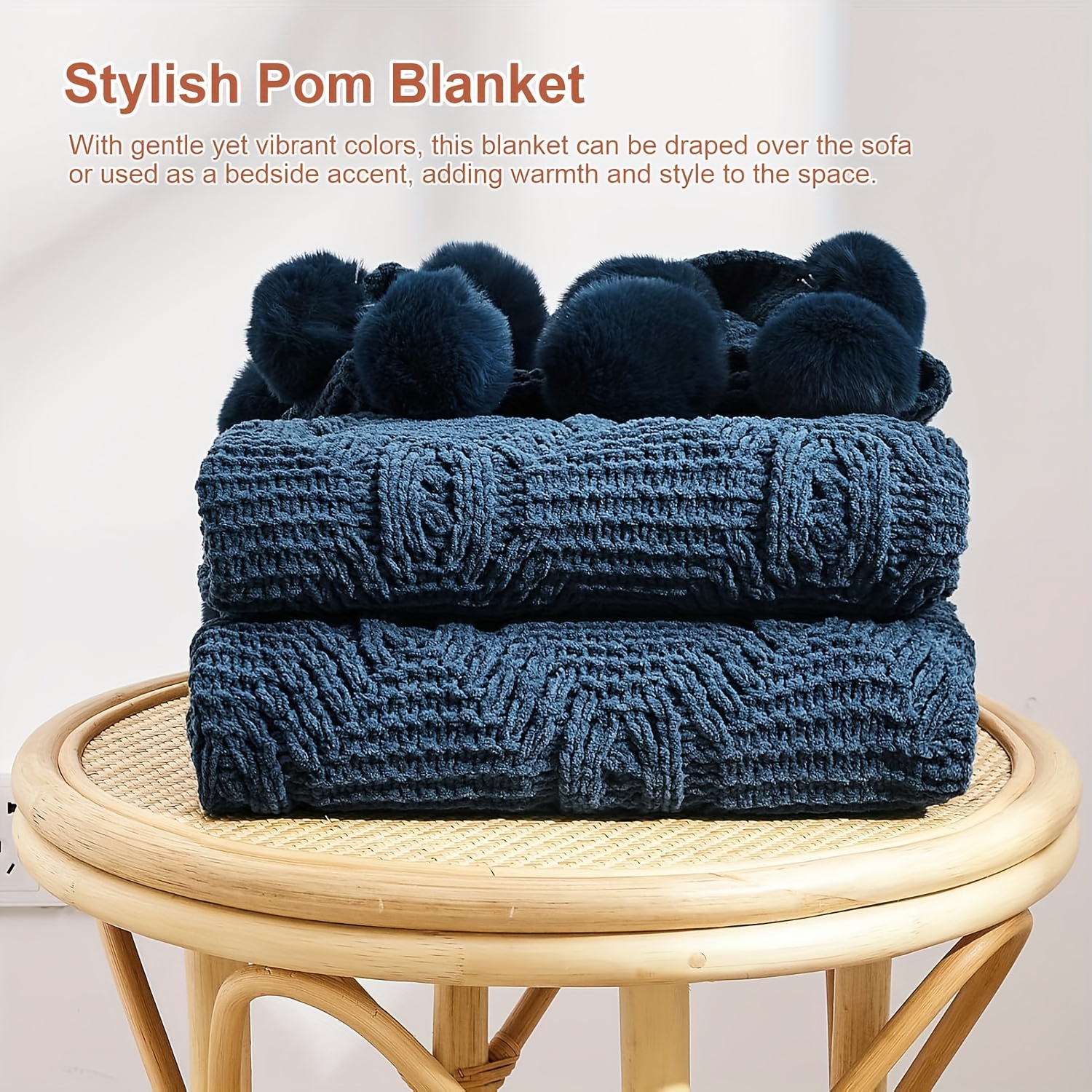 1pc knitted throw blanket with pom poms thick soft big cozy throw blankets for couch bed sofa chair details 5