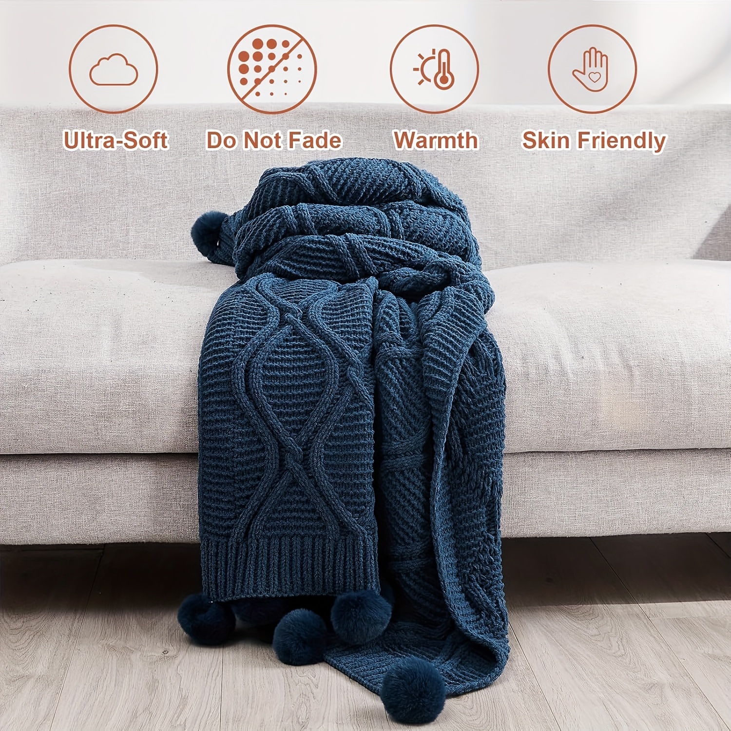 1pc knitted throw blanket with pom poms thick soft big cozy throw blankets for couch bed sofa chair details 6