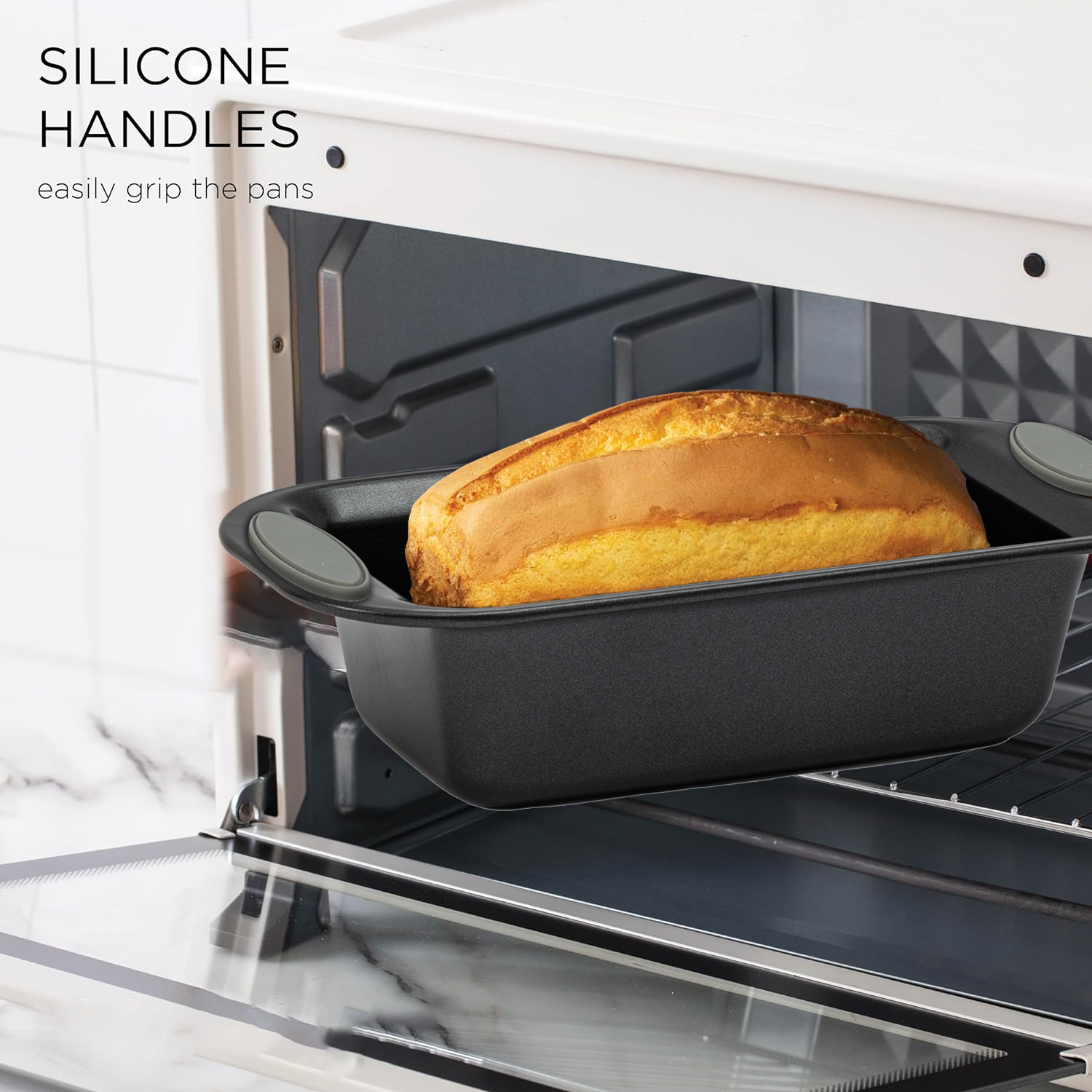 2 pieces bread pan set nonstick 12 6 in loaf baking pan with silicone handles professional banana bread pan for   release coating cleaning sponge grey details 1