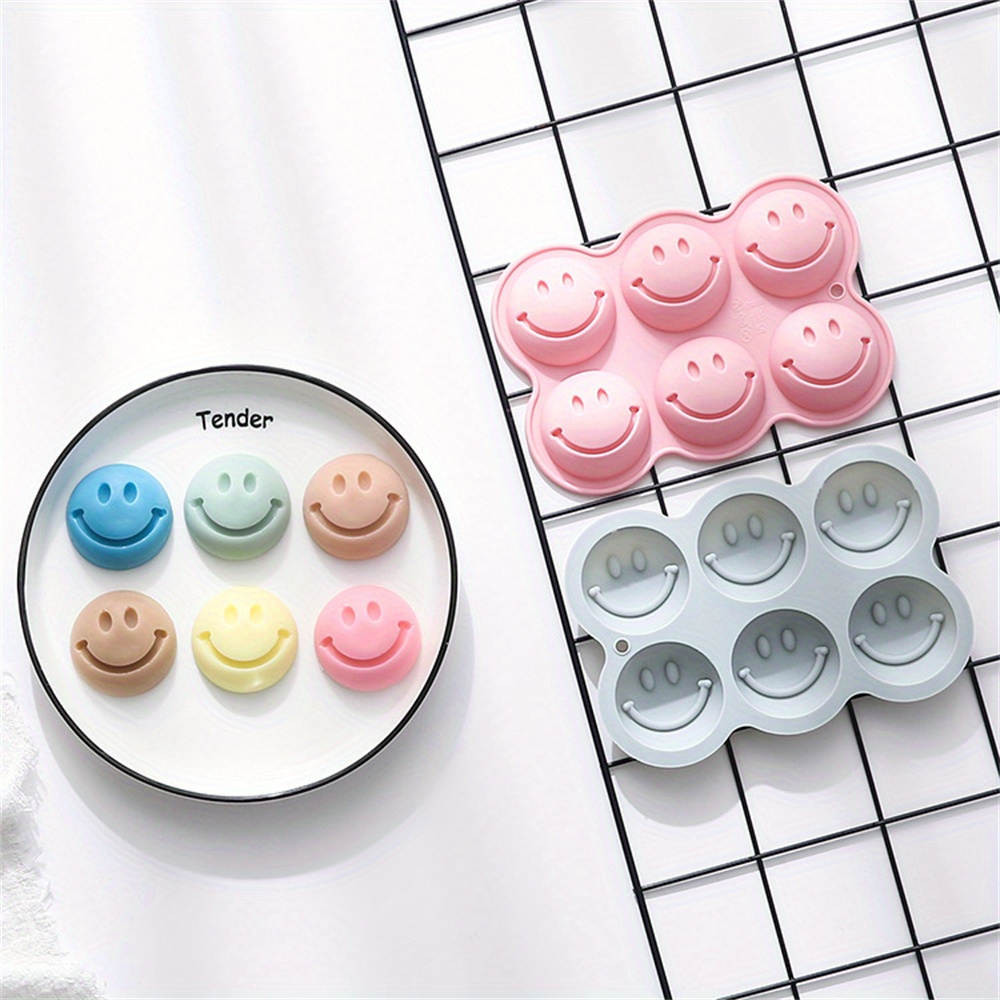 6 cavity silicone smile face baking mold for cakes chocolates candies non stick oven safe easter novelty cake pan flexible oval shaped mold for creative dessert making pack of 1 details 0