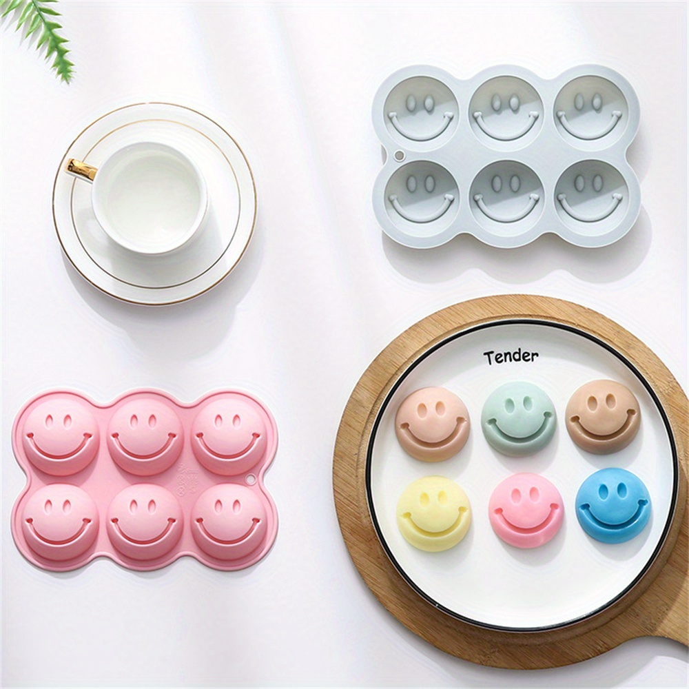 6 cavity silicone smile face baking mold for cakes chocolates candies non stick oven safe easter novelty cake pan flexible oval shaped mold for creative dessert making pack of 1 details 1