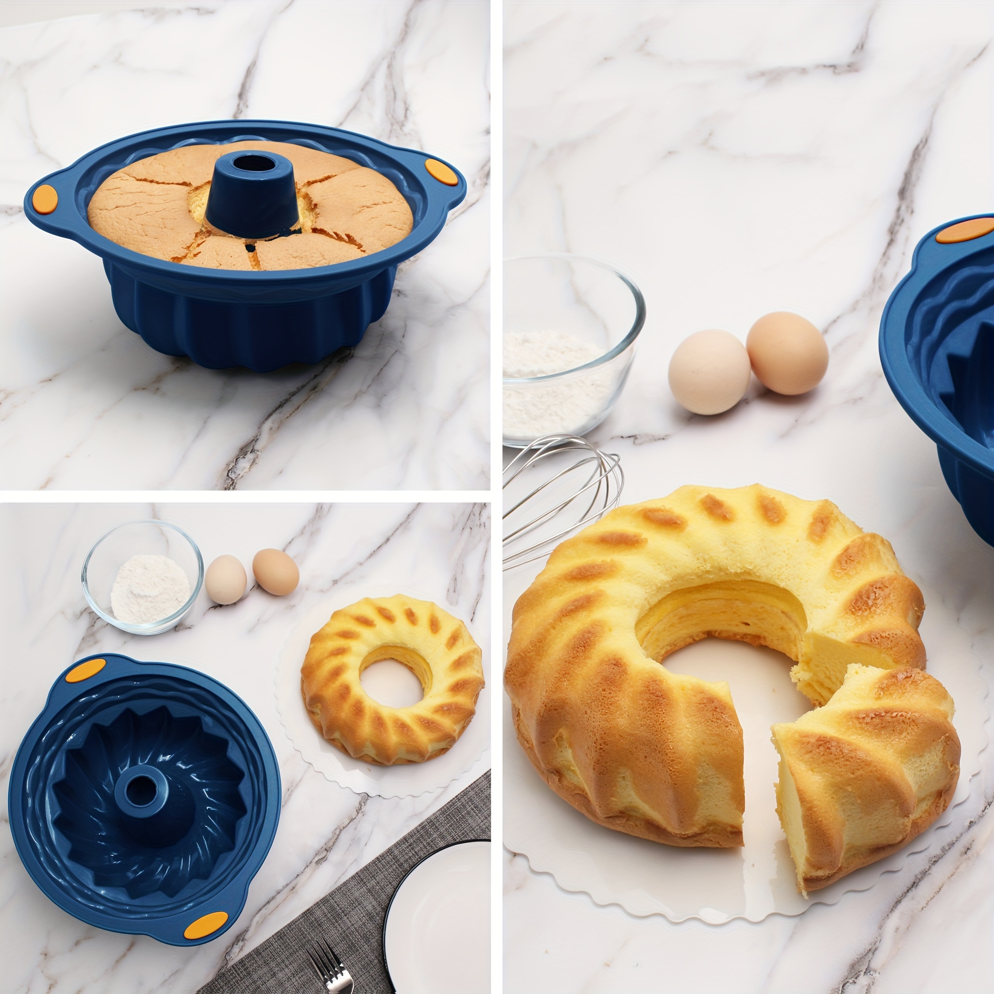 31 pieces silicone baking pans set nonstick bakeware sets muffin pan donut bread pizza chiffon cake pan bpa free silicone molds with metal reinforced frame more strength 6 shapes cupcake molds navy blue details 3