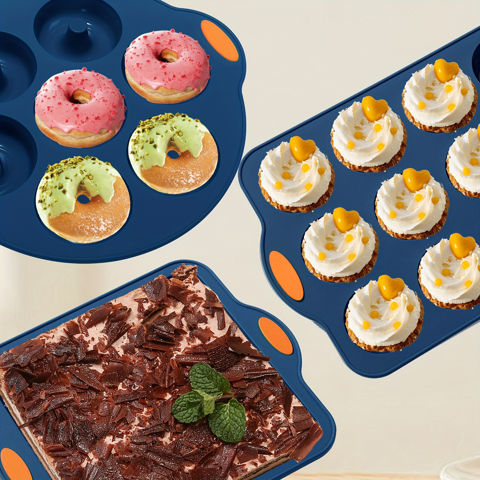 31 pieces silicone baking pans set nonstick bakeware sets muffin pan donut bread pizza chiffon cake pan bpa free silicone molds with metal reinforced frame more strength 6 shapes cupcake molds navy blue details 6