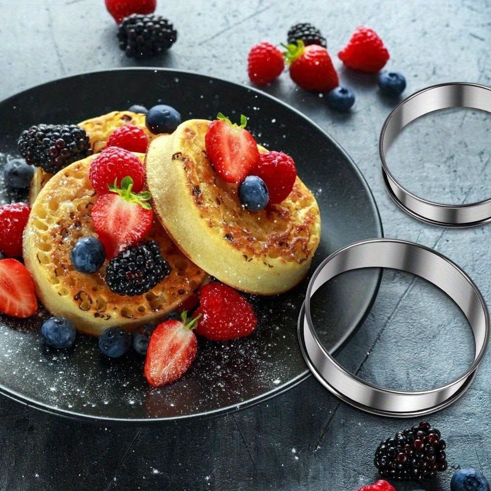 12pcs english muffin rings 8cm round double rolled stainless steel food making nonstick crumpet tart rings for home baking details 0