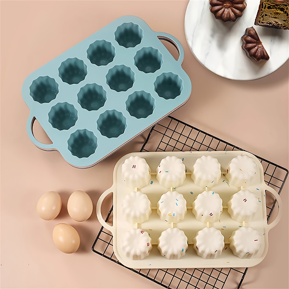   12 cavity silicone scone baking mold non stick rectangle cake pan muffin cornbread brownies mold christmas heat insulated manual baking tool for jello cupcakes doughnuts easy release and clean details 5