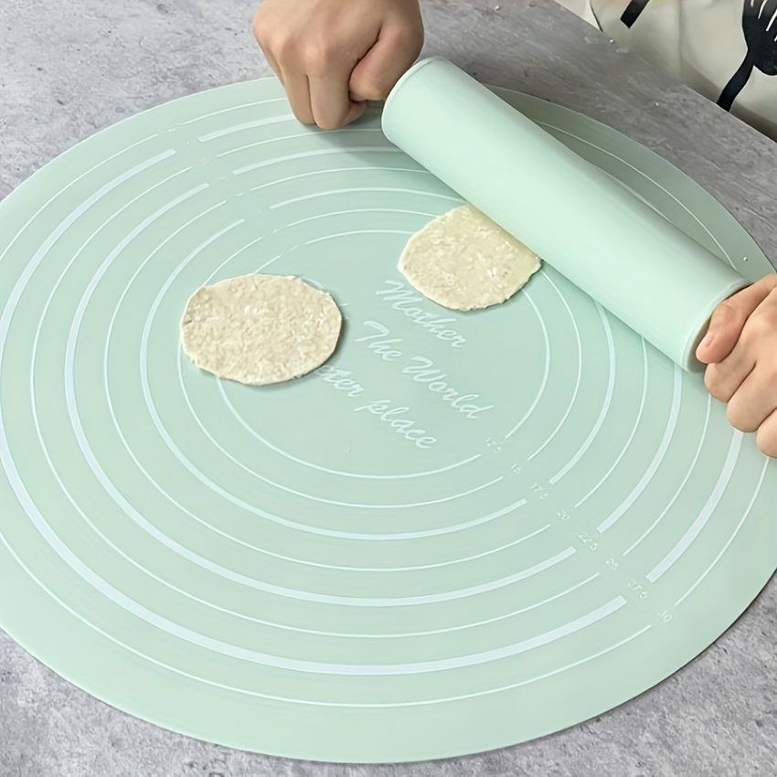 set rolling pin and silicone round pastry mat baking tools home kitchen accessories details 4