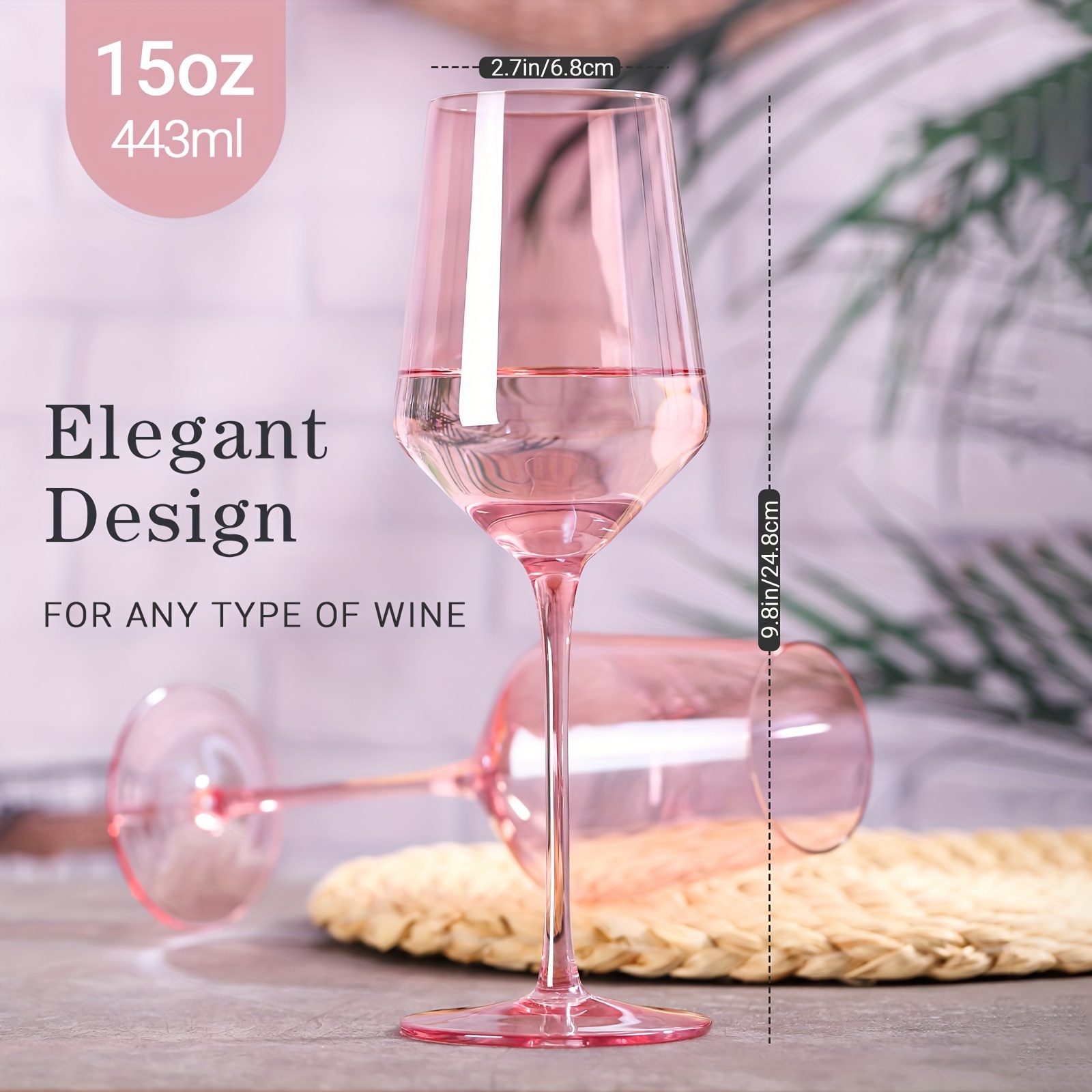 pink wine glasses set 6 15oz   pink wine glasses with long stem and thin rim perfect pink colored wine stemware for wine lover in wedding bridal shower details 1