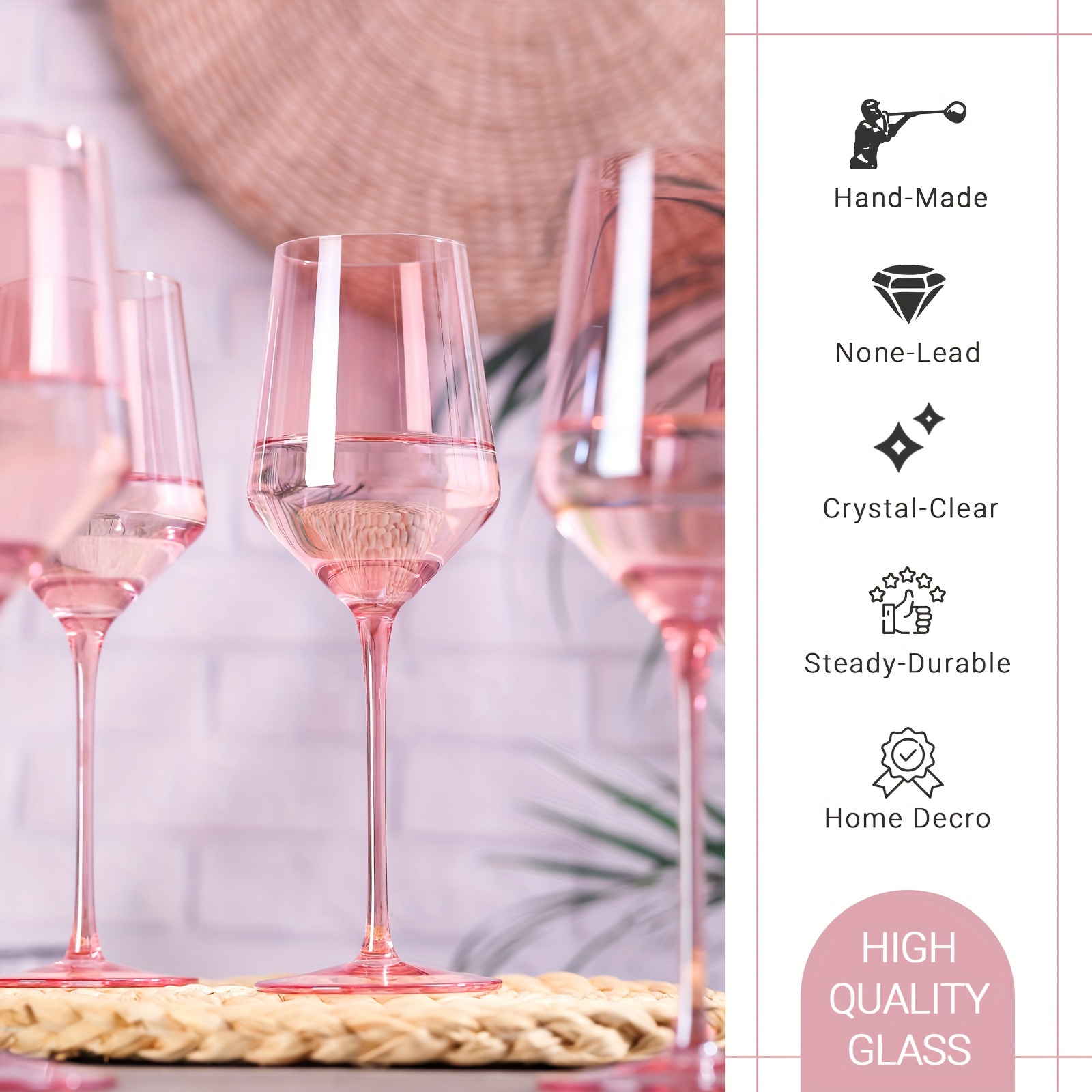 pink wine glasses set 6 15oz   pink wine glasses with long stem and thin rim perfect pink colored wine stemware for wine lover in wedding bridal shower details 2