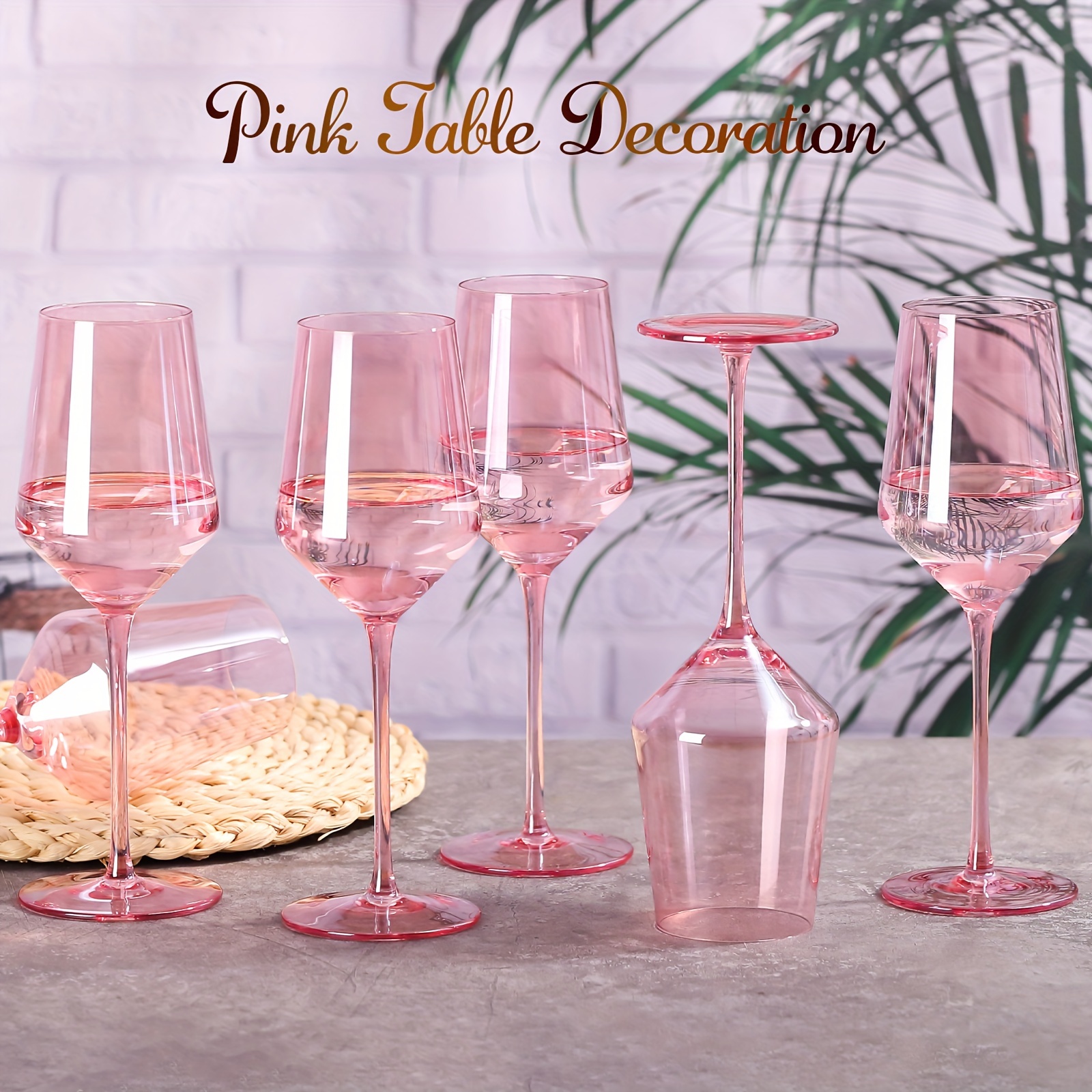 pink wine glasses set 6 15oz   pink wine glasses with long stem and thin rim perfect pink colored wine stemware for wine lover in wedding bridal shower details 3