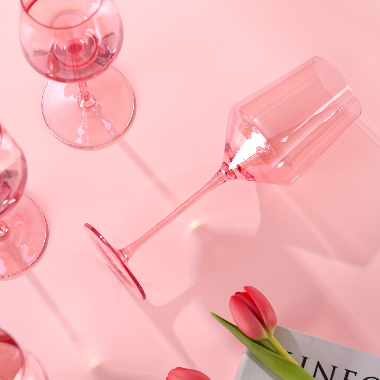 pink wine glasses set 6 15oz   pink wine glasses with long stem and thin rim perfect pink colored wine stemware for wine lover in wedding bridal shower details 4