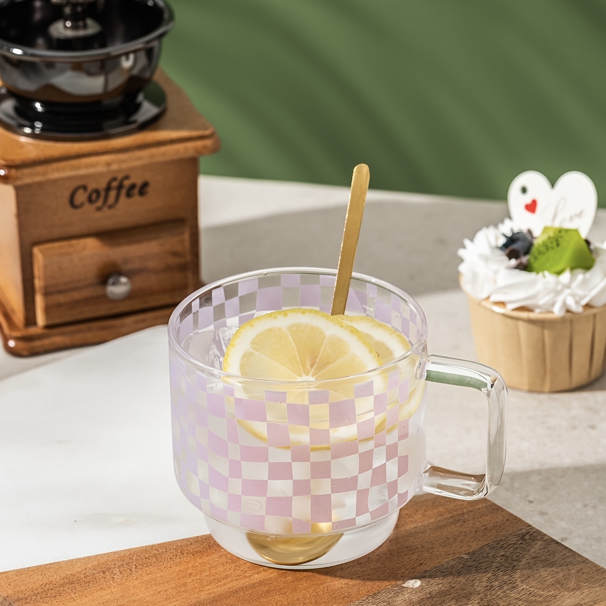 1pc retro pattern mug heat resistant glass plaid cup office   coffee cup kitchen supplies details 0