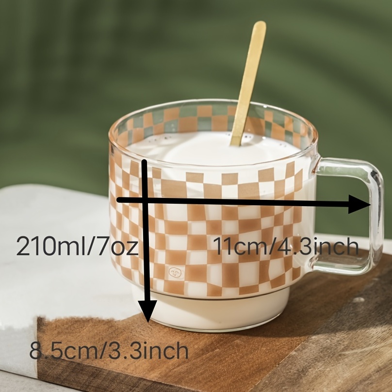 1pc retro pattern mug heat resistant glass plaid cup office   coffee cup kitchen supplies details 3