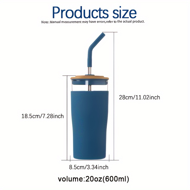 chic 600ml glass tumbler with stainless steel straw blue sleeve heat resistant reusable coffee cup for all seasons perfect gift box included details 2