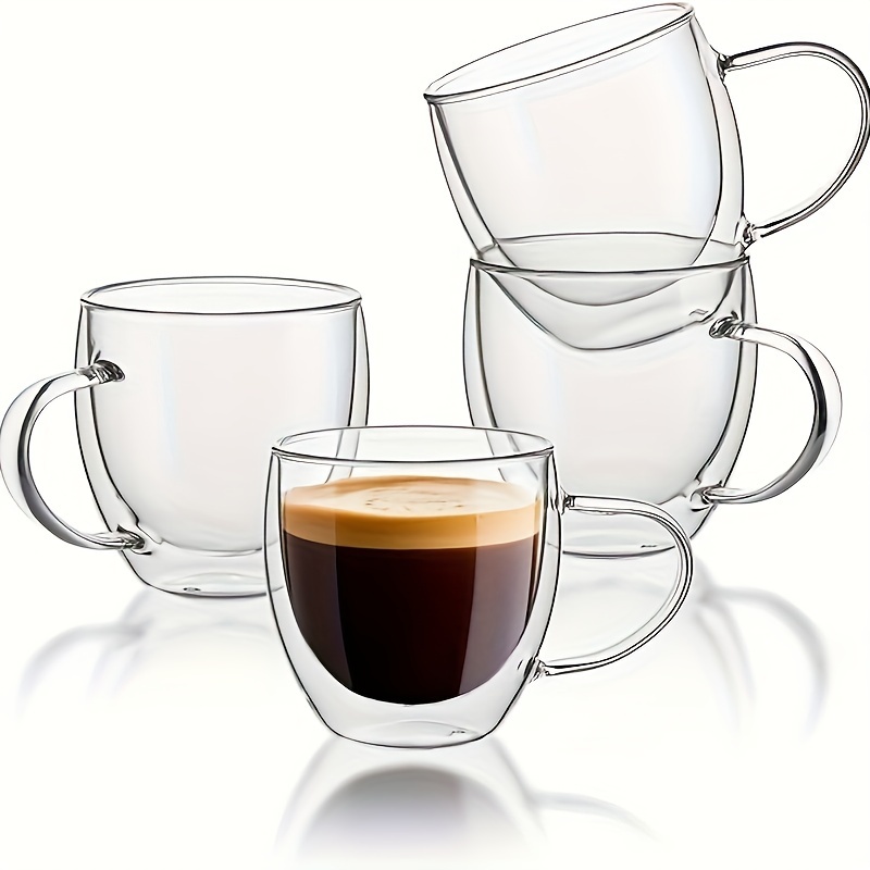   5 oz double wall glass espresso cups 4 piece set insulated glass coffee cups with handles perfect for cappuccino latte tea clear glass espresso cups for espresso machines details 1