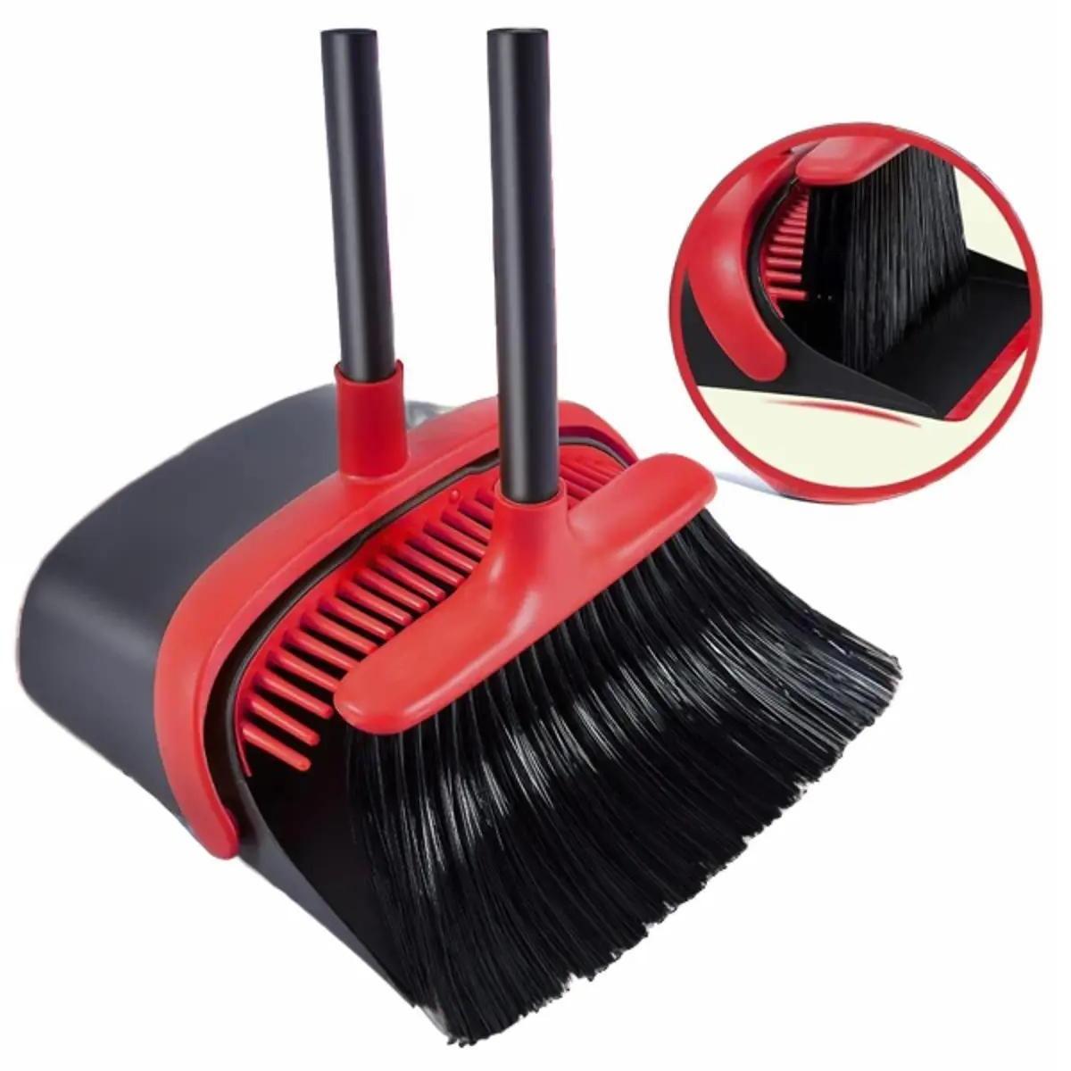 broom and dustpan set for home upgrade 52 long handle with stand up dustpan combo set for office kitchen lobby floor use bristle handle durable kitchen details 0