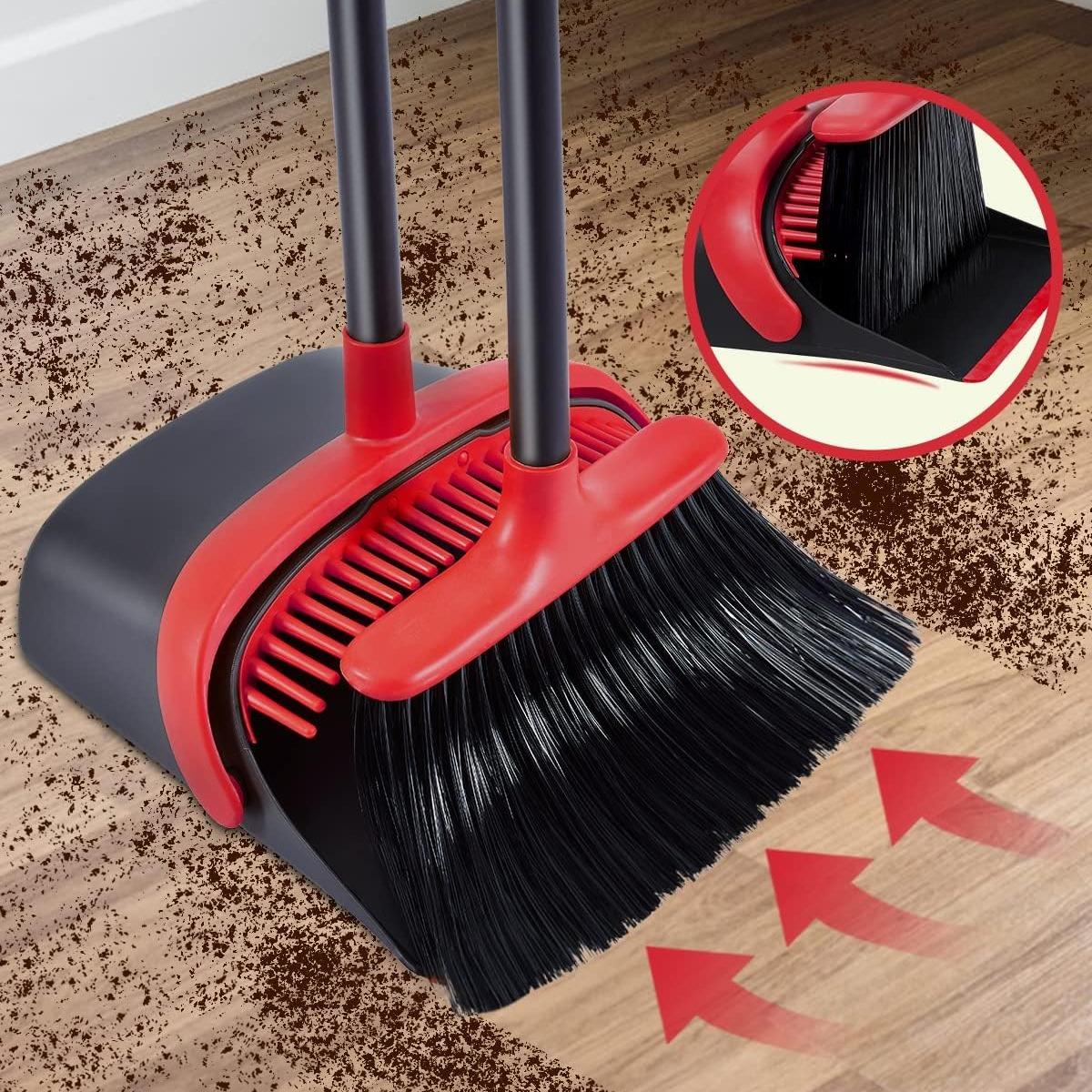 broom and dustpan set for home upgrade 52 long handle with stand up dustpan combo set for office kitchen lobby floor use bristle handle durable kitchen details 6